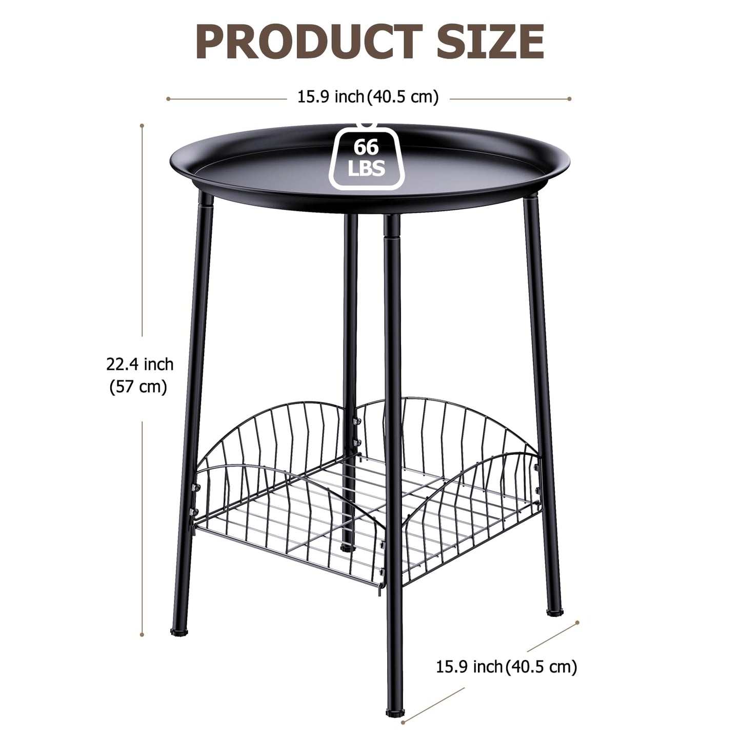 Luwesde 2 PCS Small Outdoor Side Table, 2-Tier Round Metal Patio Table, Accent Table Waterproof, Weather Resistant End Table for Yard Porch Pool Balcony Garden Bedside