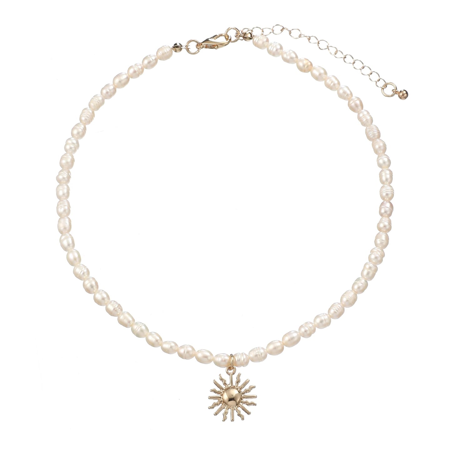 wgoud Natural Freshwater Pearl Choker Necklace for Women, Trendy 14K Gold Plated Pearl Necklaces Handmade Jewelry Gift (Sun Necklace)