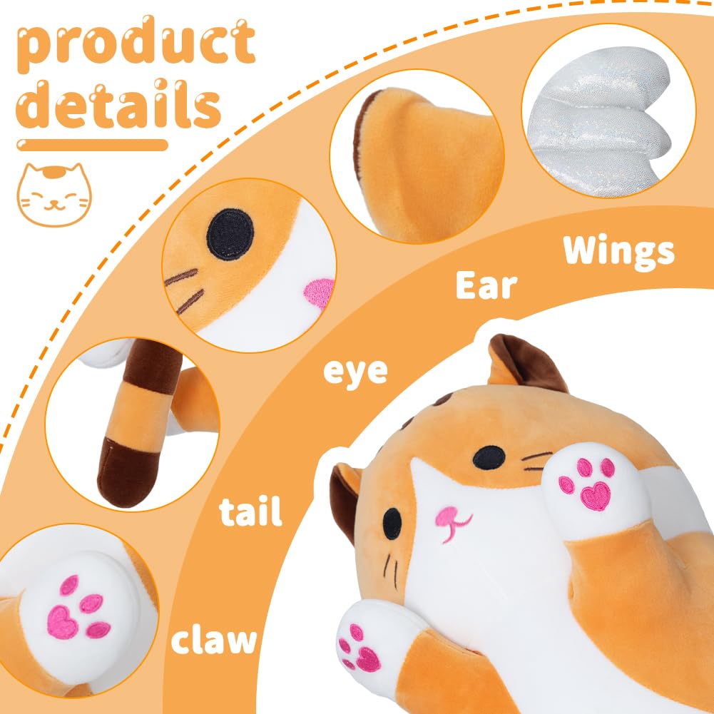 SNOWOLF Cute Long Cat Plush Body Pillow, Kawaii Cat Plushie Toys Cuddle Cartoon Stuffed Animals Soft Kitten Throw Pillow Doll Gift for Kids Girls Boys (43.3", Orange)