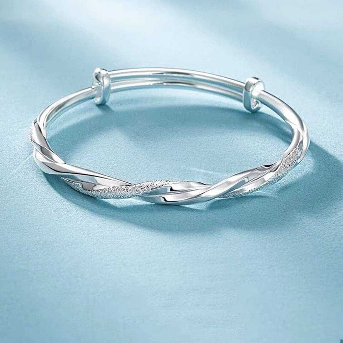 Sterling Silver Bangle Bracelets for Women,Fashion Jewelry Simple Adjustable 925 Silver Cuff Bangles for Women Mom Wife Valentine Mothers Day Gift