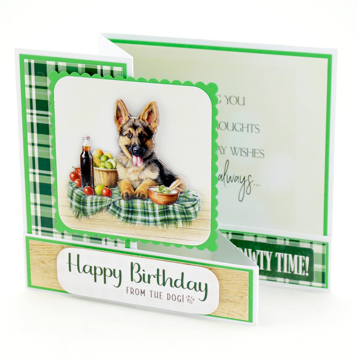 Katy Sue Designs Picnic Pups Die Cut Topper & Decoupage Collection. 4 Sheets of Dog-Themed Square Card Toppers & 4 Sheets of Matching Die Cut Decoupage Sheets for Card Making Supplies & Craft Supplies