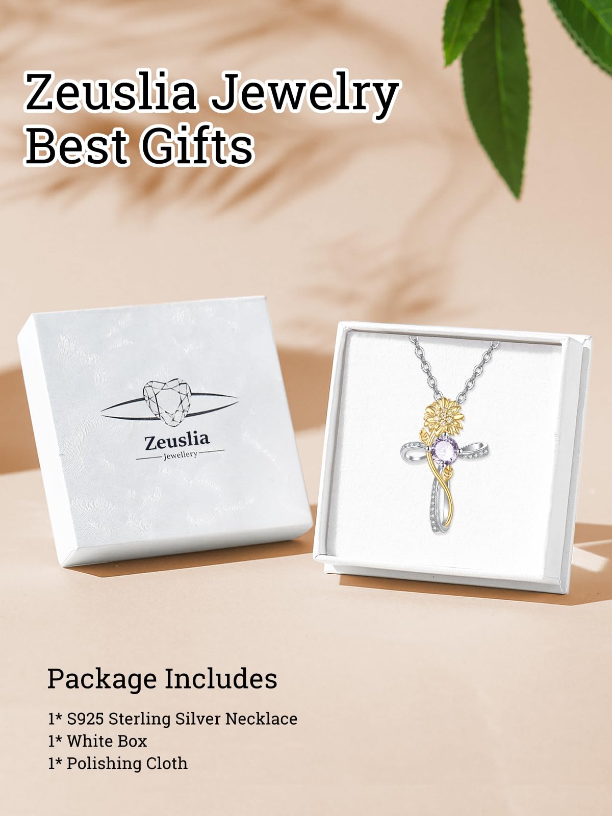 Cross Necklace for Women Sterling Silver Cross Pendant Jewelry with Sunflower Alexandrite June Birthstone Necklace Christian Religious Baptism First Communion Confirmation Birthday Gifts for Women