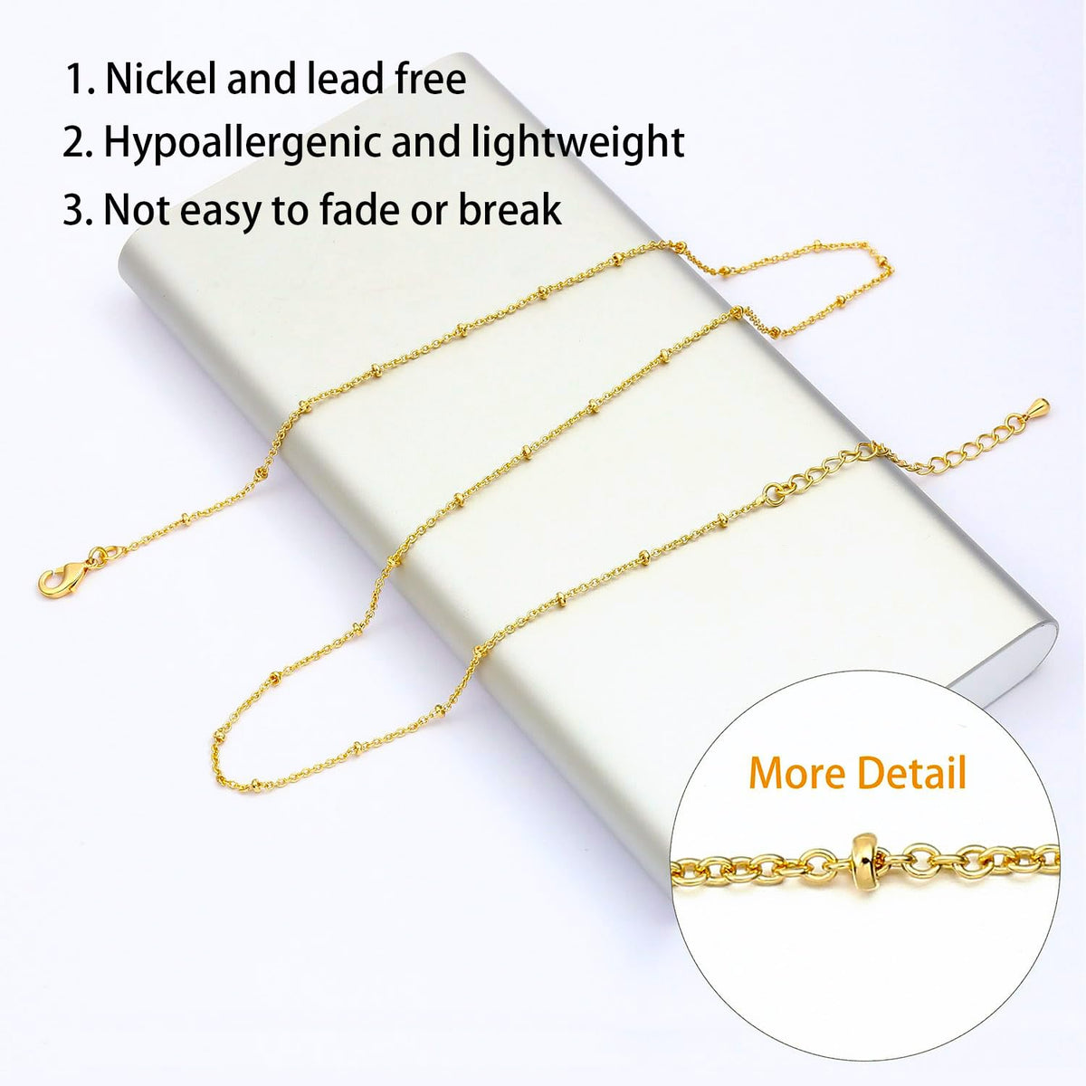MAIKERDER 14K Gold Plated Thin Satellite Chain Necklace for Women Minimalist Dainty Simple Gold Beaded Necklaces Non Tarnish 18 Inches