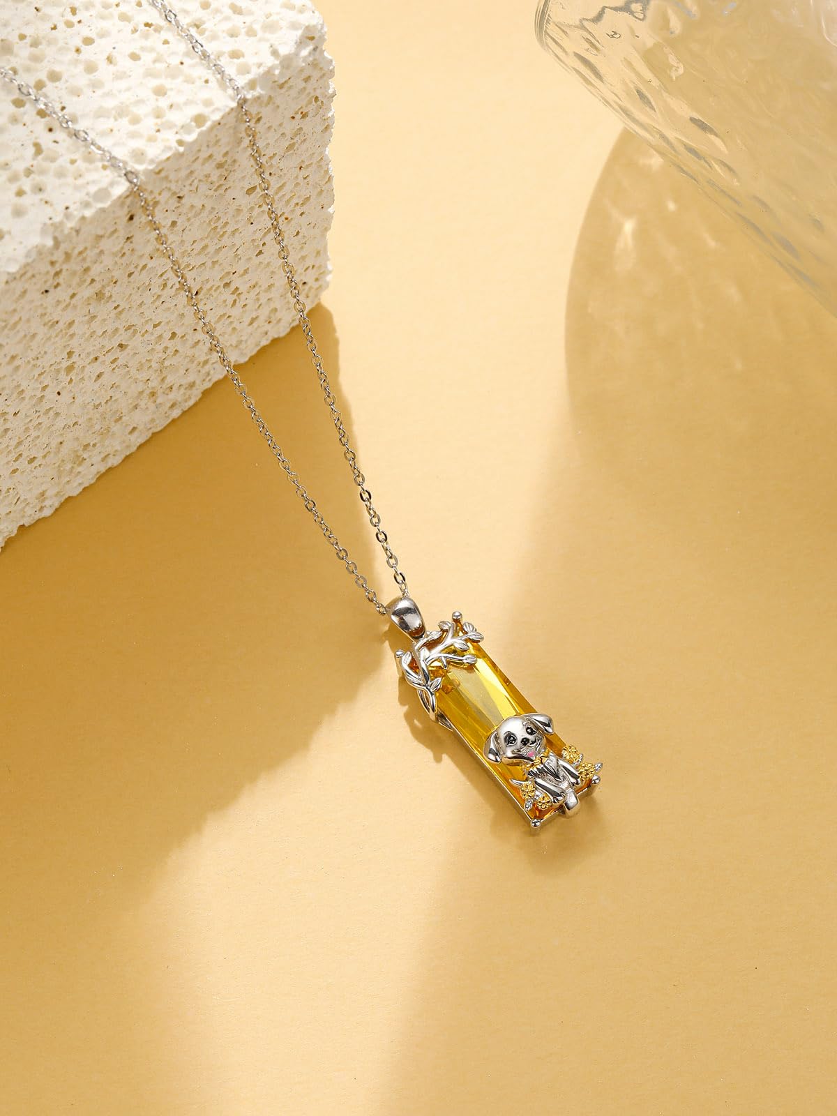 AENEAS Golden Retriever Necklace Sterling Silver Cute Puppy Pendant Necklace Citrine Necklaces Crystal Dog Pet Jewelry Gifts for Women Wife Her