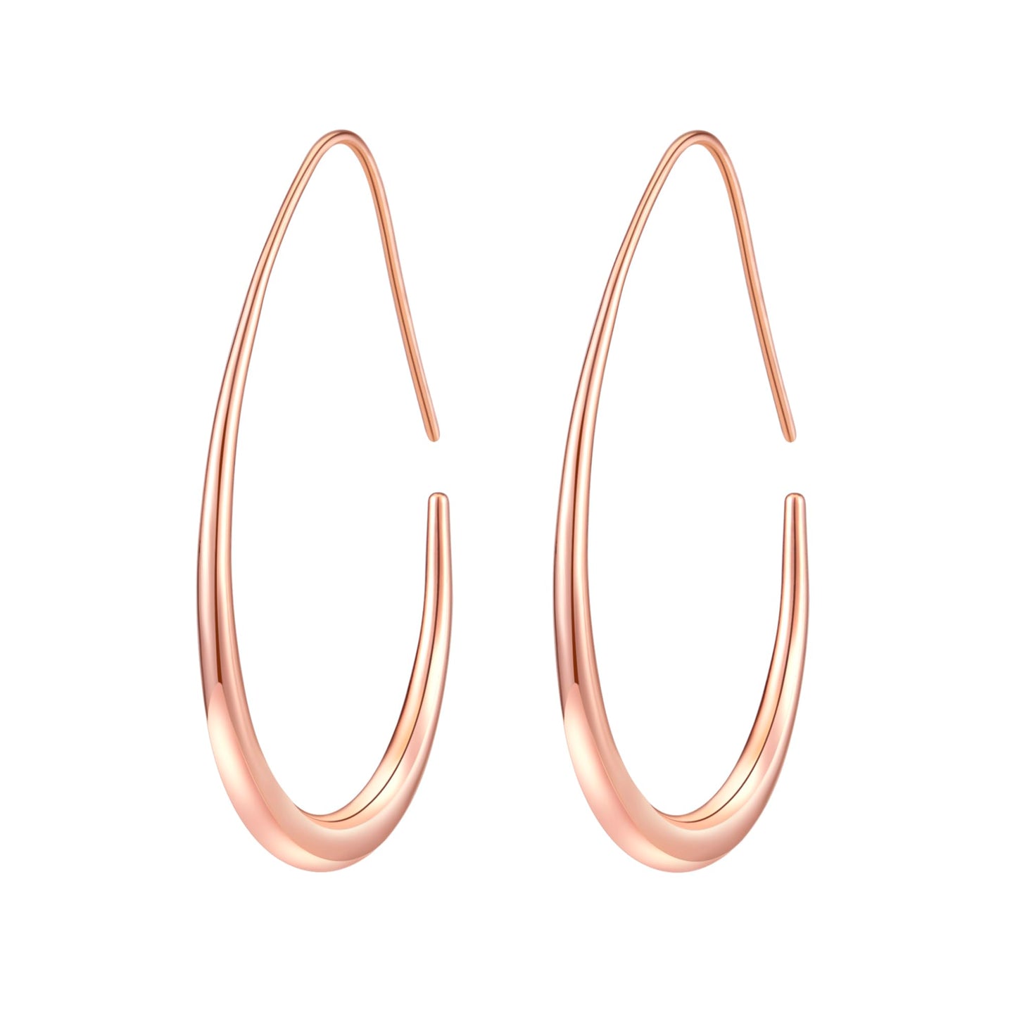 Lightweight Teardrop Hoop Earrings for Women - 14k Gold/White Gold Plated Large Oval Pull Through Hoop Earrings High Polished Statement Jewelry Gift for Women(rose gold 50 * 30)