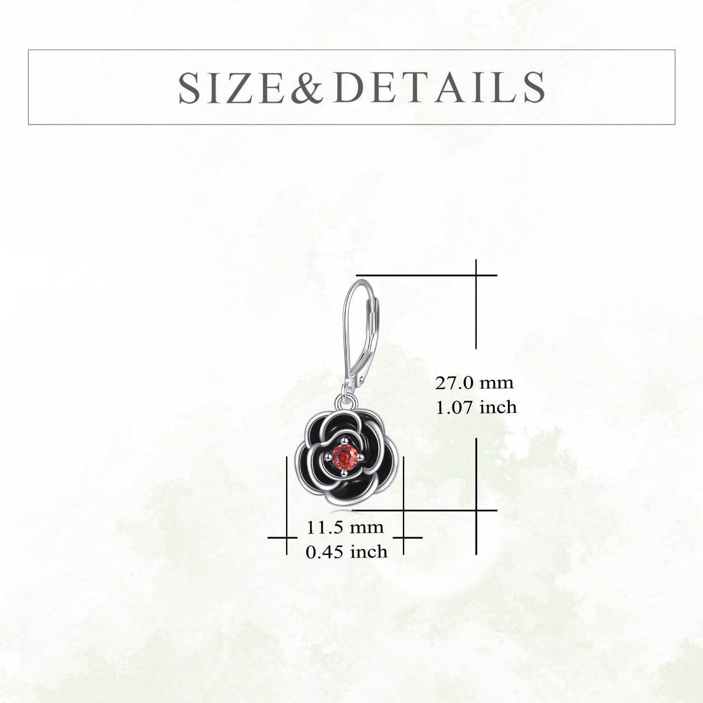 TIGER RIDER Black Rose 925 Sterling Silver Leverback Earrings Flora Jewelry Gift for Women Birthday Christmas