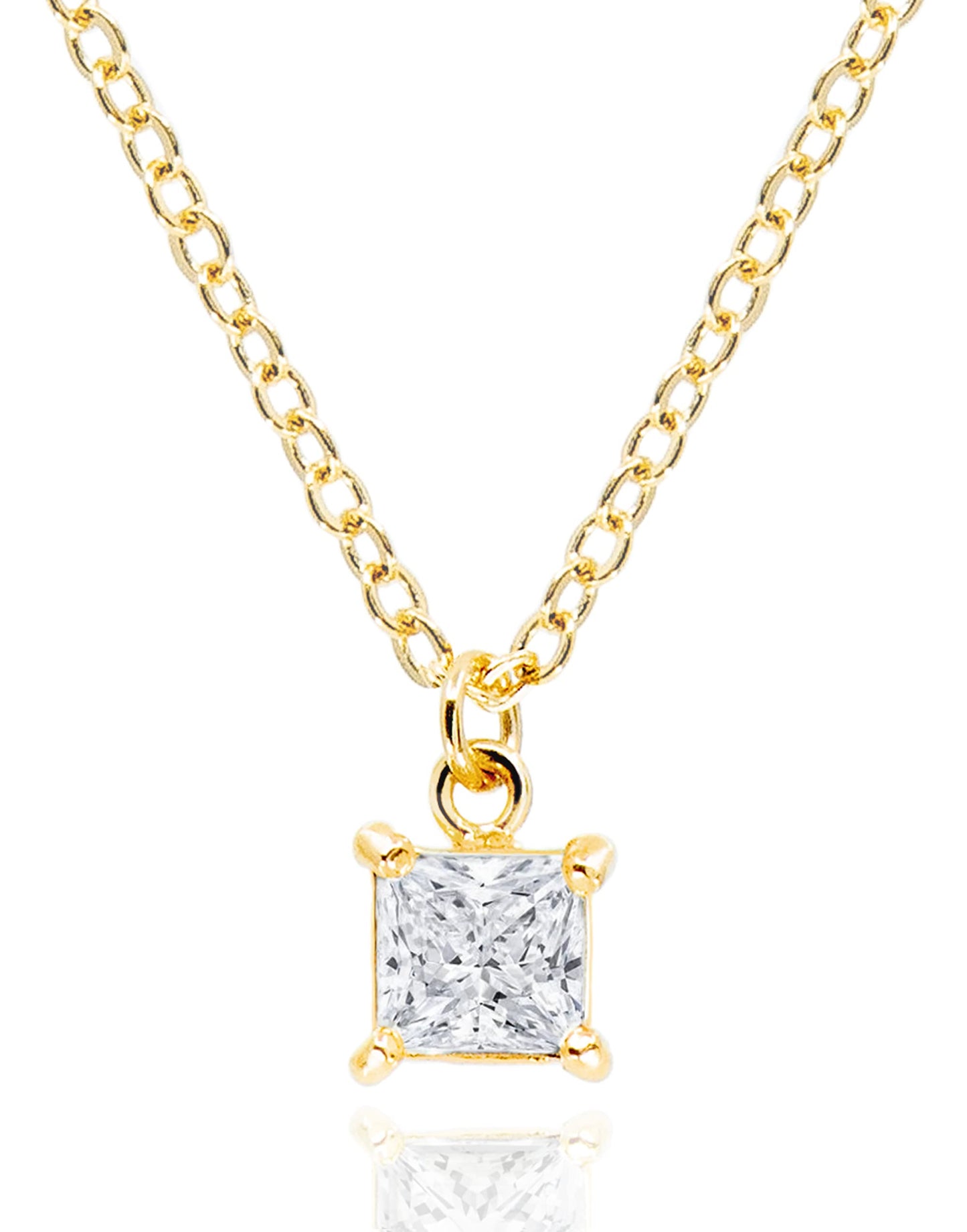 MUSEQVE 14K Gold Plated Solitaire Necklace for Women • Square CZ Diamond Princess Cut Cubic Zirconia Pendant Jewelry • Adjustable Chain Non Tarnish Bridesmaid Gifts [CZN-SQ-G]
