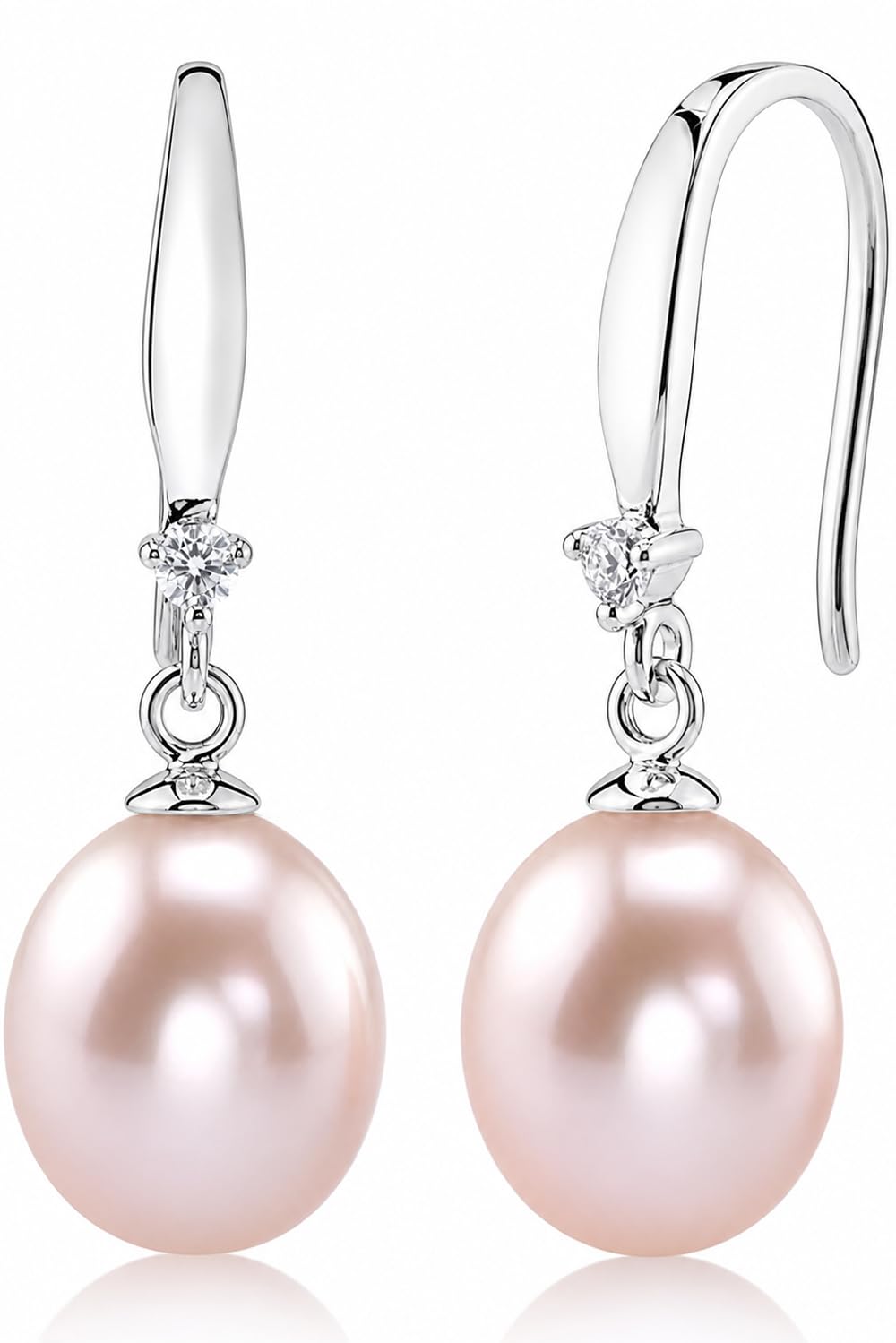 The Pearl Source Real Pearl Dangle Earrings for Women with Genuine AAAA Quality Pink Freshwater Cultured Pearls | 14K Gold Plated 925 Sterling Silver Earrings