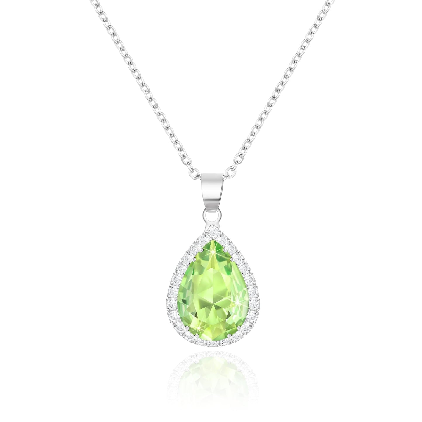 Linawe Silver Necklace for Women, Choker Necklace Chains Crystal Pendant Necklace, Green Imitation Diamond Moonstone Birthstone Rhinestone Cubic Zirconia Aesthetic Jewelry