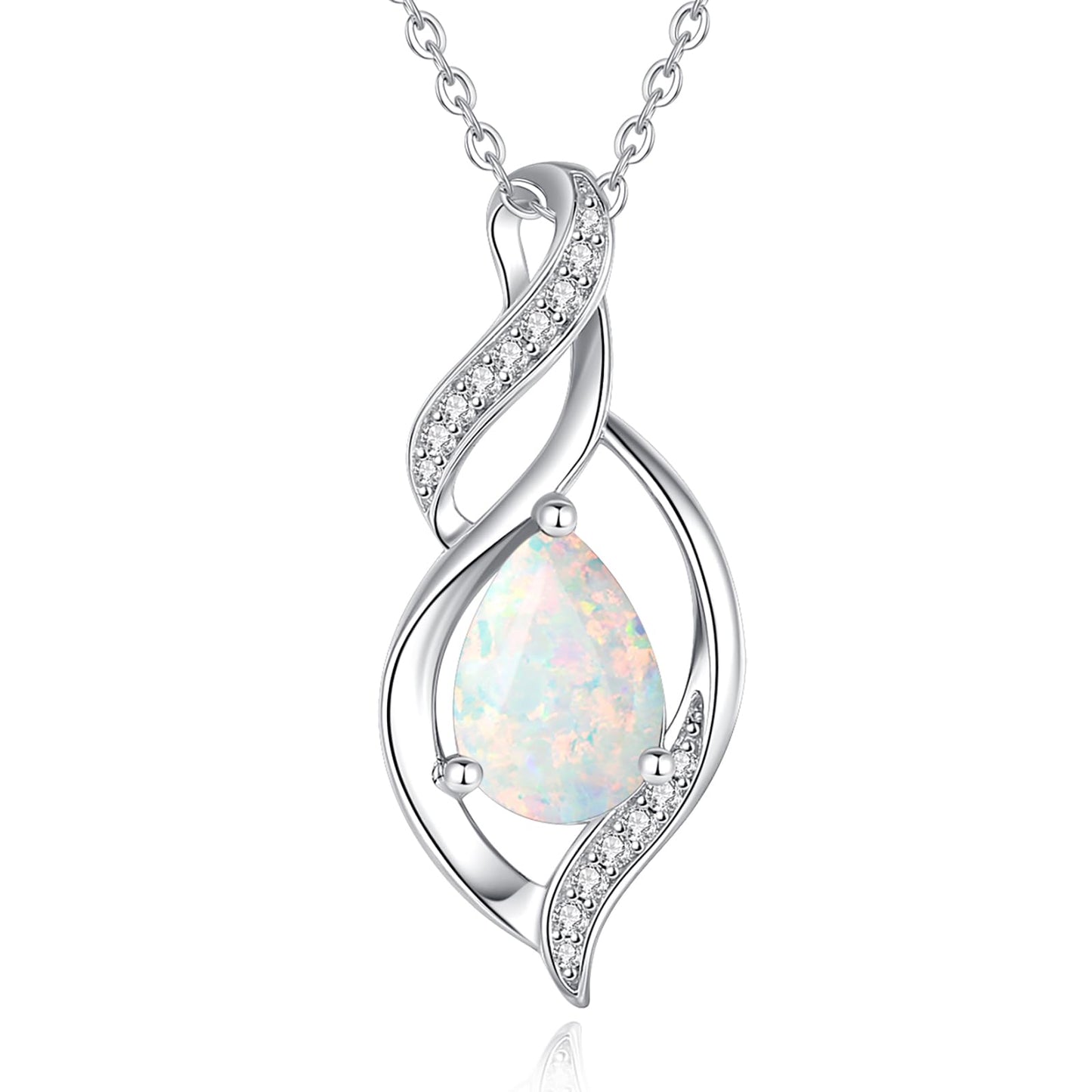 FANCIME October Birthstone Necklace for Women Opal Teardrop Necklace Sterling Silver Infinity Love Birthday Gifts for Mom Women, 16"+2" Inches