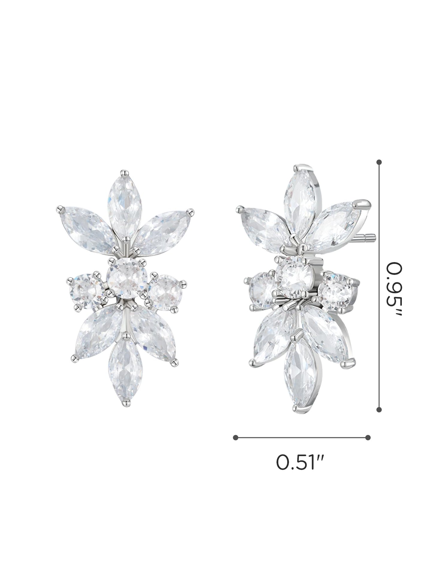 SWEETV Marquise Cubic Zirconia Wedding Bridal Stud Earrings for Brides Bridesmaids, Crystal Pearl Rhinestone Stud Earrings for Women Prom Party Jewelry Gifts (Silver-Cubic Zirconia)