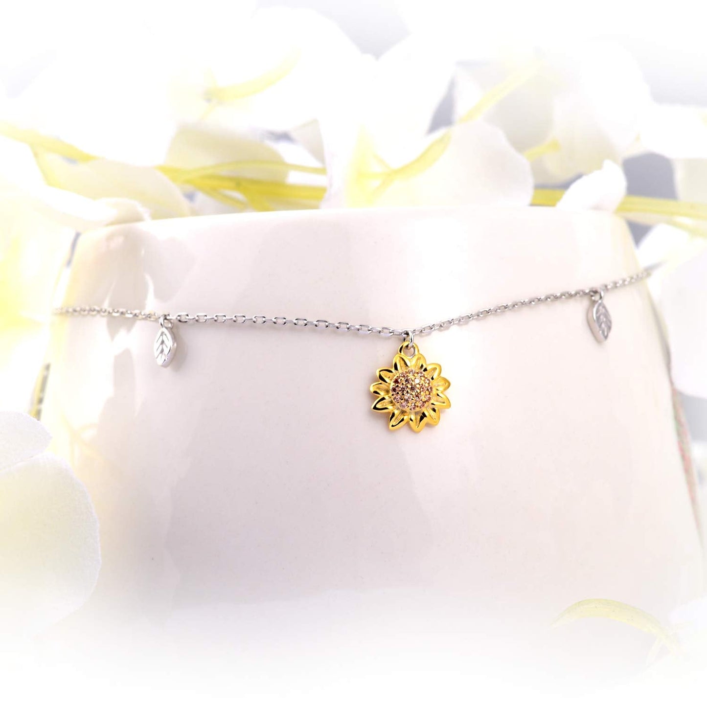 oGoodsunj Sunflower Necklace Jewelry Set fo Women Sterling Silver Anklet Bracelet Earrings You Are My Sunshine Pendant Gifts for Mom Daughter Wife (Anklet)