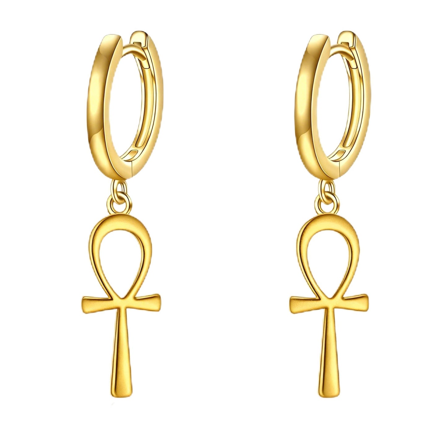 POPLYKE 18k Gold Plated Ankh Hoop Earrings for Women 925 Sterling Silver Egyptian Cross Dangle Earrings Ankh Jewelry Gifts
