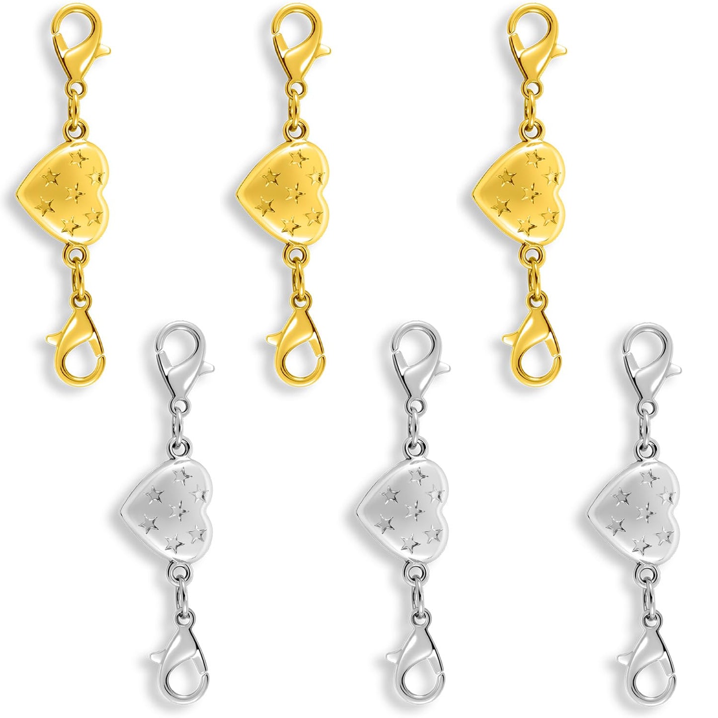 Magnetic Clasp Converter, Heart Design Lobster Clasps for Necklaces and Bracelets, Gold and Silver (3golden+3silvery)