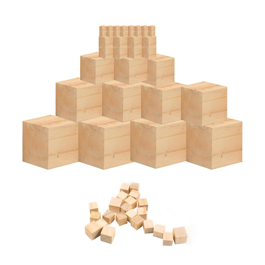 50 PCS Wooden Cubes 0.4 Inch 0.5 Inch 1 Inch 2 Inch Unfinished Wooden Blocks Assorted Sizes Natural Wood Square Blocks for Puzzle Making Carving Crafts and DIY Projects Home Decor