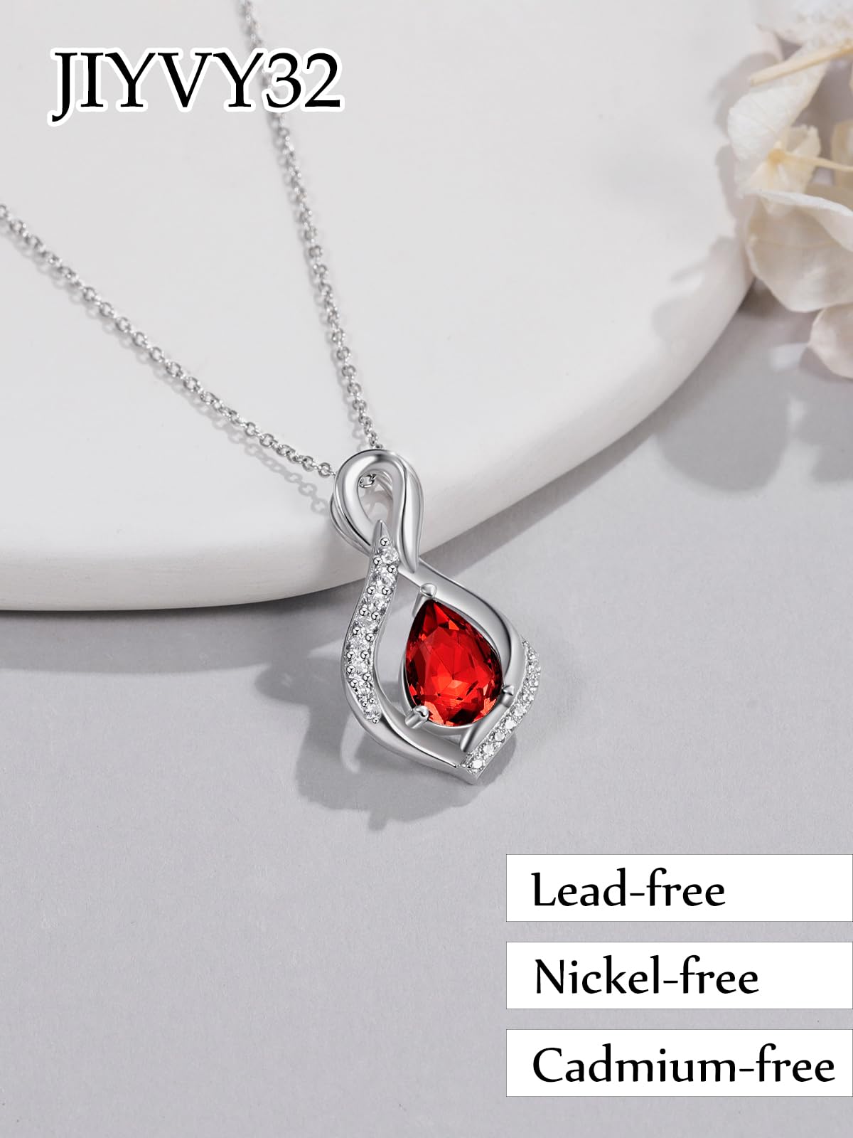 JIYVY32 Red Garnet Infinity Necklace for Women January Birthstone Necklaces White Gold Plating Anniversary Birthday Gifts for Wife Her Mom Girlfriend Birthstone Jewelry Gifts for Women