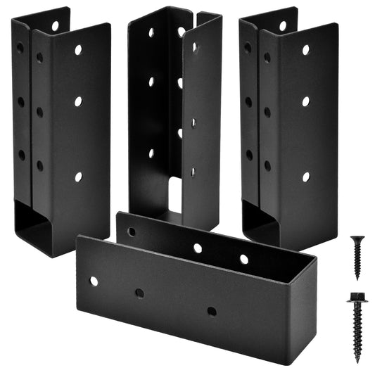4 Pcs Upgraded Concealed Beam Hangers, 2"x6" Outdoor Concealed Flange, Q235B Steel Frame Bracket, Railing Bracket for Beam, Swing, Handrail, Fence 2"x6" (Black)