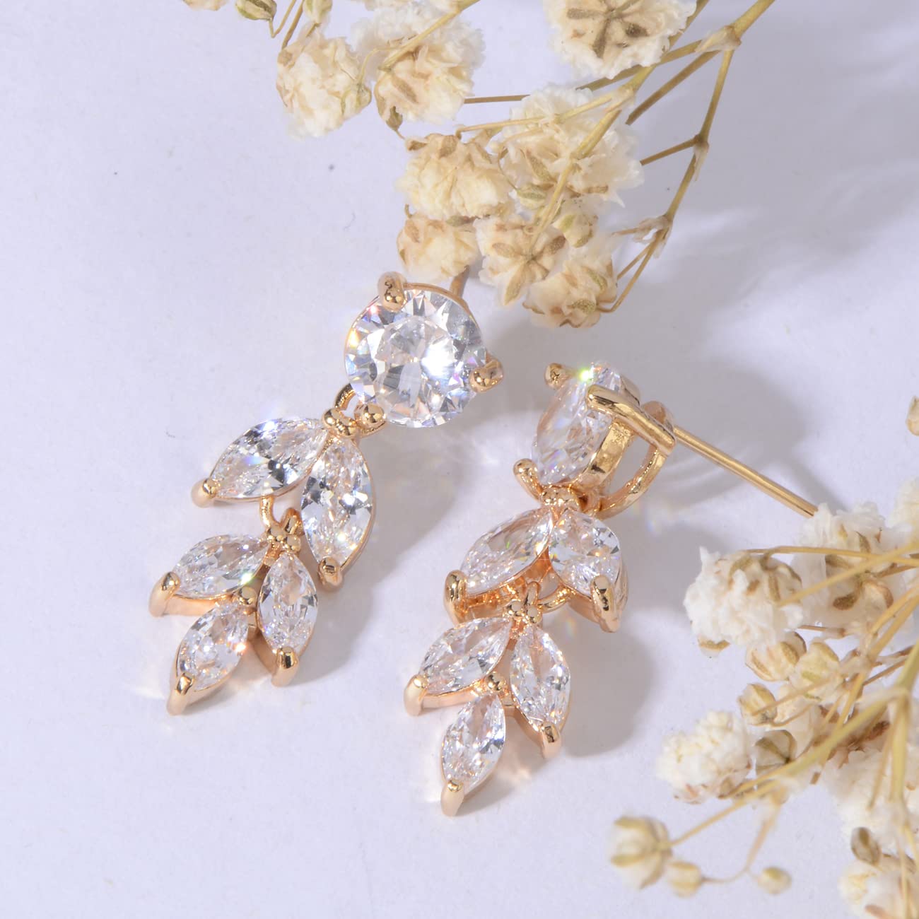 Cinmilada Bridal Earrings for Wedding Gold Sterling Silver Marquise Teardrop Cubic Zirconia Crystal CZ Cluster Earrings for Bride Bridesmaids Women Costume Jewelry Gift