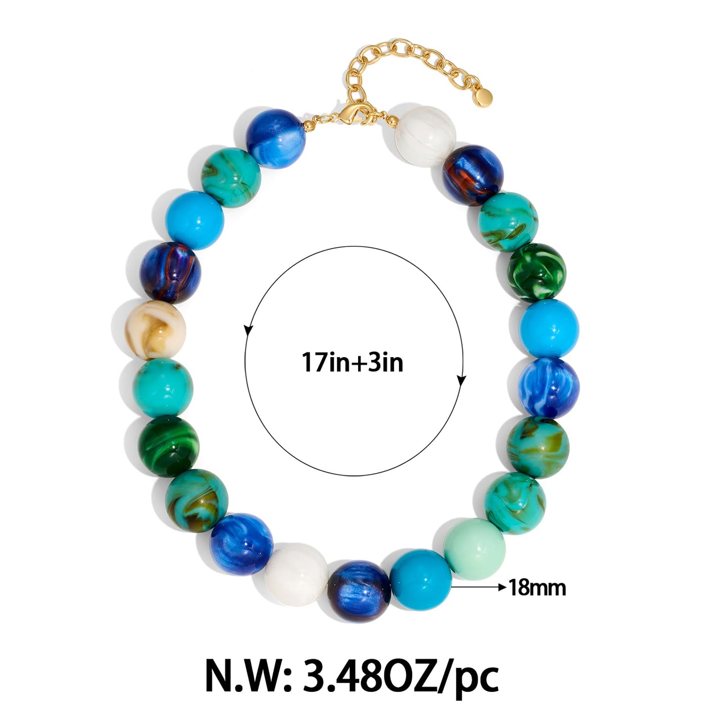 FAUTHENTICUTE Blue Beaded Choker Necklace for Women Boho Chunky Statement Necklace with Blue and Green Round Resin Beads Summer Beach Jewelry Gifts