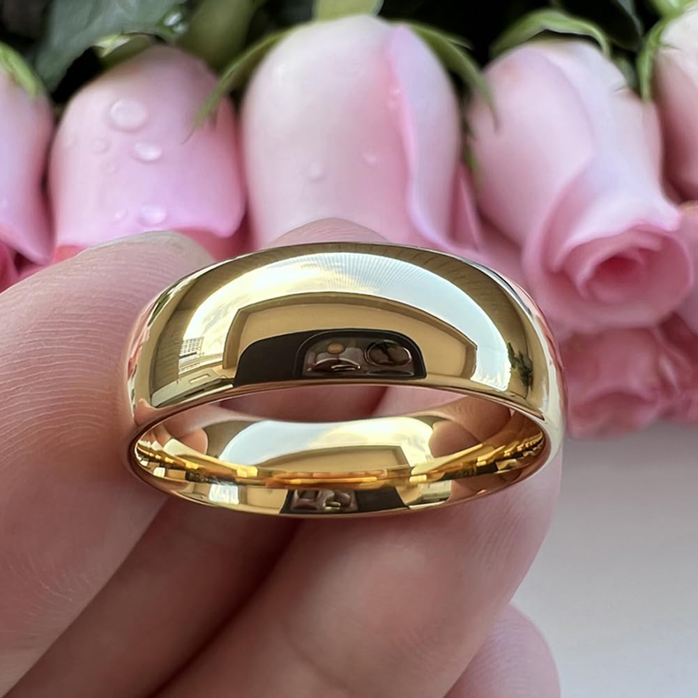 TUTISS 7mm Gold Tungsten Rings for Men Women Engagement Wedding Bands Domed Polished Comfort Fit Size 11