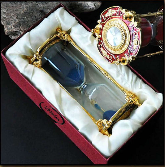 Antique Floral Decorative Hourglass Sand Timer - 15 Minute, Unique Vintage Classic Metal Art Hour Glass for Office Desk Home Decor - Birthday Gift,Blue