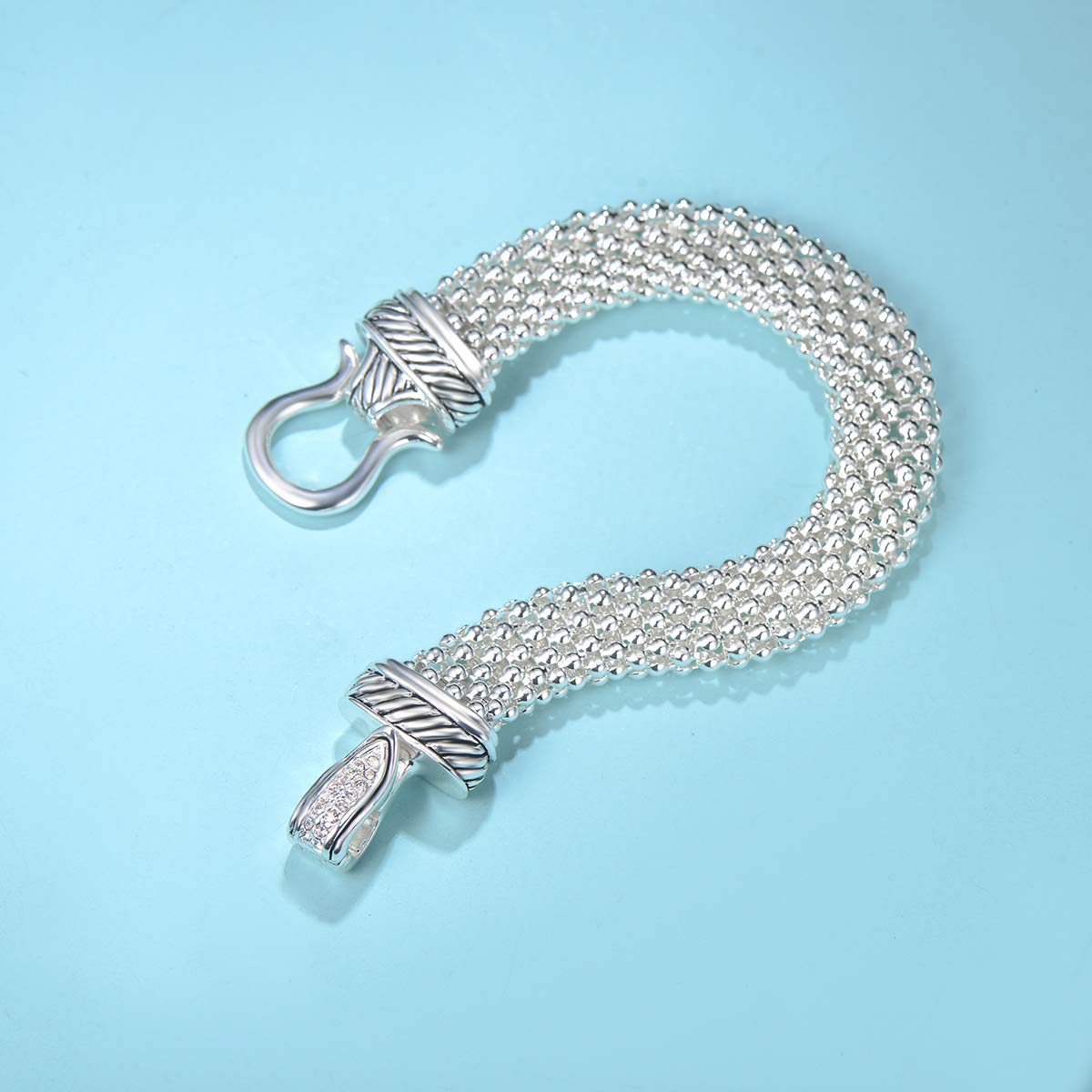 UNY Jewelry Antique Fashion Popcorn Chain Designer Brand Inspired Women Unique Christmas Gifts Bracelets (Silver)