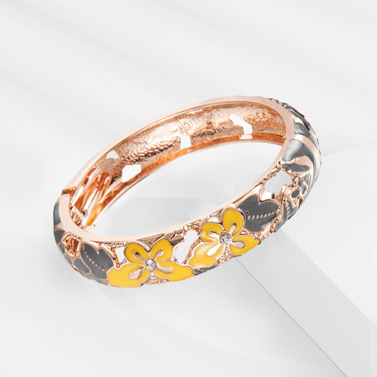 UJOY Vintage Jewelry Cloisonne Handcrafted Enameled Gorgeous Rhinestone Butterfly Gold Hinged Cuff Bracelet Bangles Gifts 88A09-3PCS grey