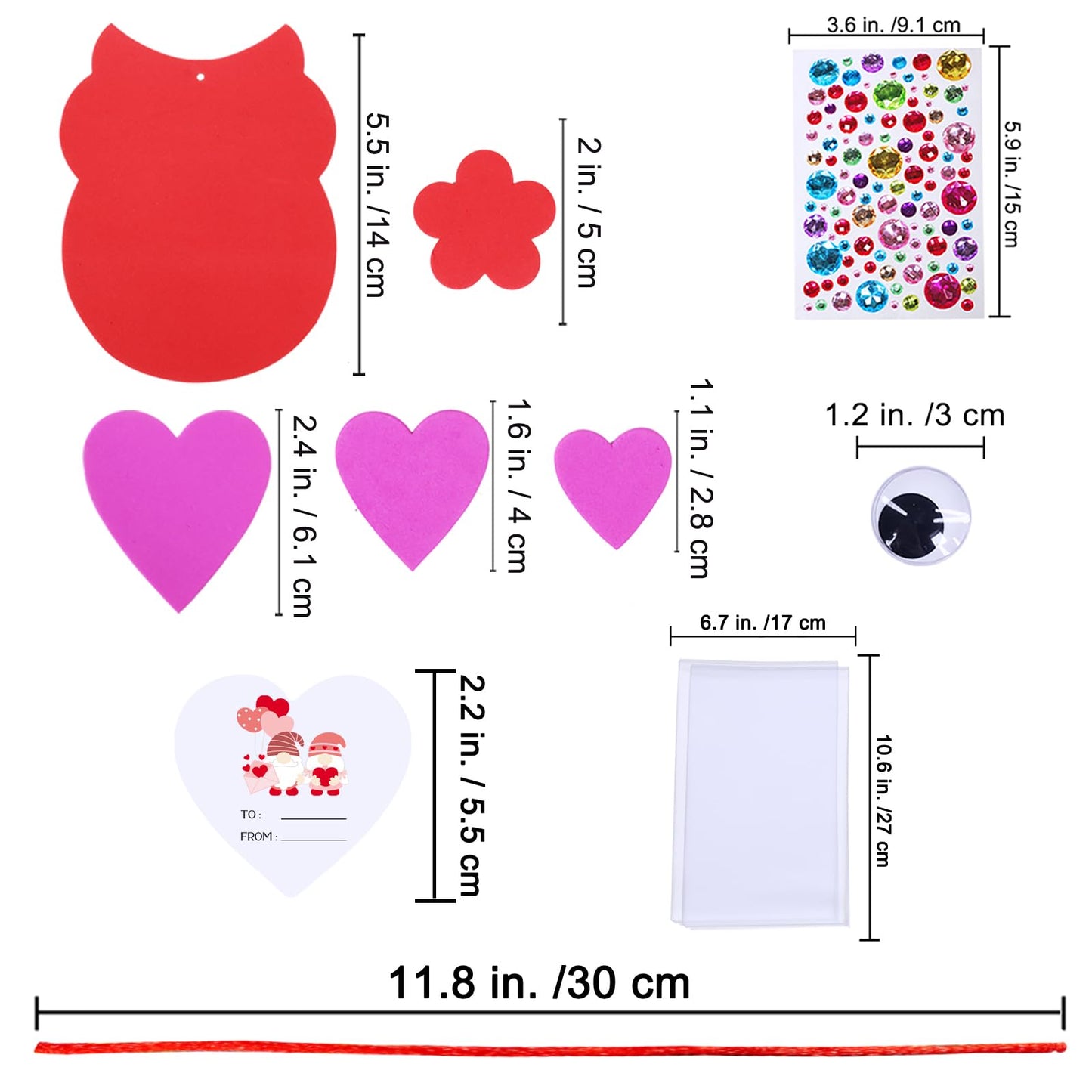 Winlyn 24 Sets Valentine's Day Craft Kits Heart Crafts DIY Owl Ornaments Decorations Art Sets Foam Owl Heart Stickers for Kids Party Classroom Activities Gift Exchange