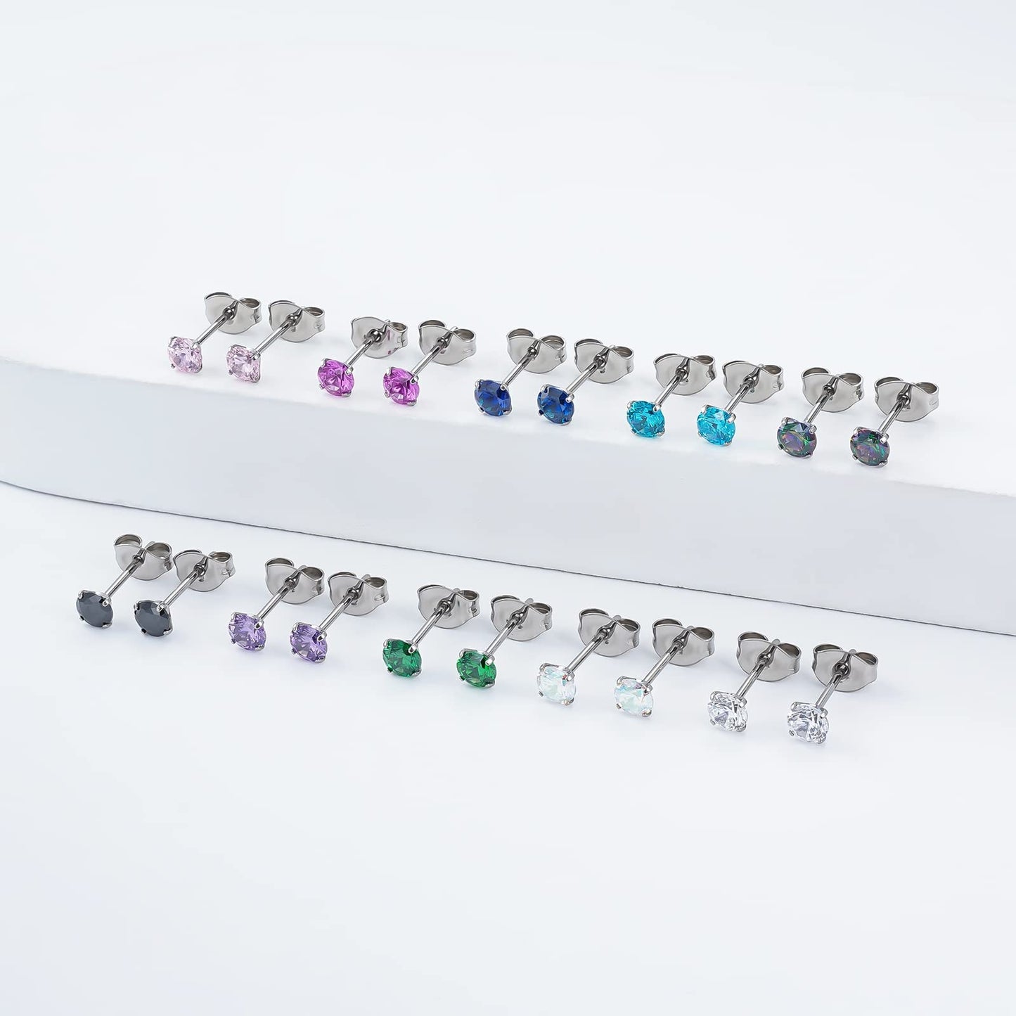 1 Pair Implant Grade Titanium Stud Earrings Set Hypoallergenic 3mm 4mm 5mm 6mm Cubic Zirconia G23 Titanium Earring Studs for Women Men for Sensitive Ear (4mm purple)