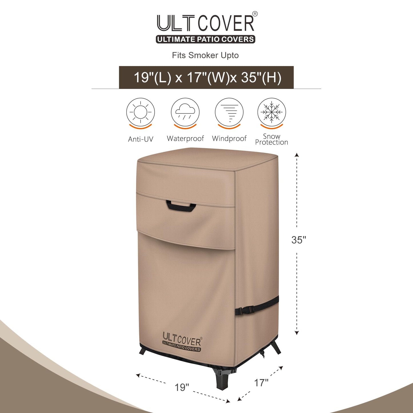 ULTCOVER Waterproof Vertical Electric Smoker Cover 30 inch for Most Square Gas Propane BBQ Smokers Size Upto 19W x 17D x 35H inch