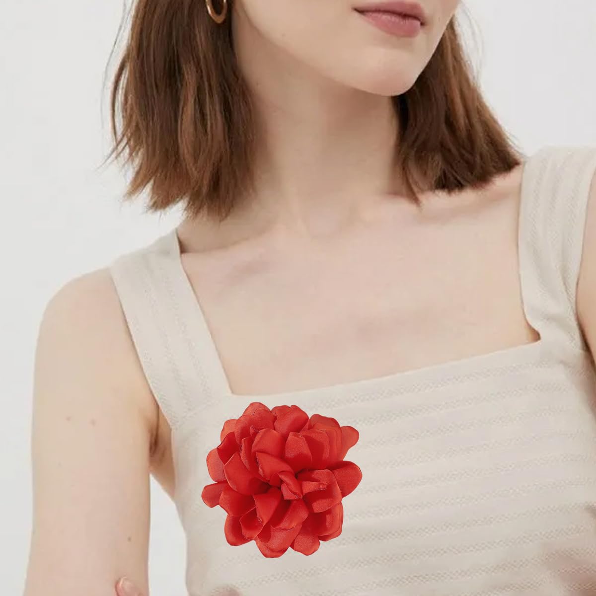 Elegant Large Cloth Flower Brooches Big Camellia Flower Pin for Women Dainty Cloth Fabric Rose Brooches Dress Skirt Scarf Hat Pins Clothing Decoration Accessories (Red)
