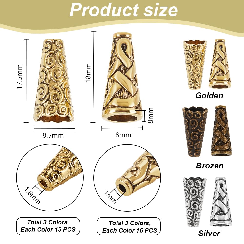 PandaHall 90pcs Bead Cone Caps, Metal Beads End Caps Apetalous Spacer Beads Caps Tibetan Style Cone Bead for Earring Bracelet Pendant Jewelry DIY Crafts Making Christmas Tree Wreath