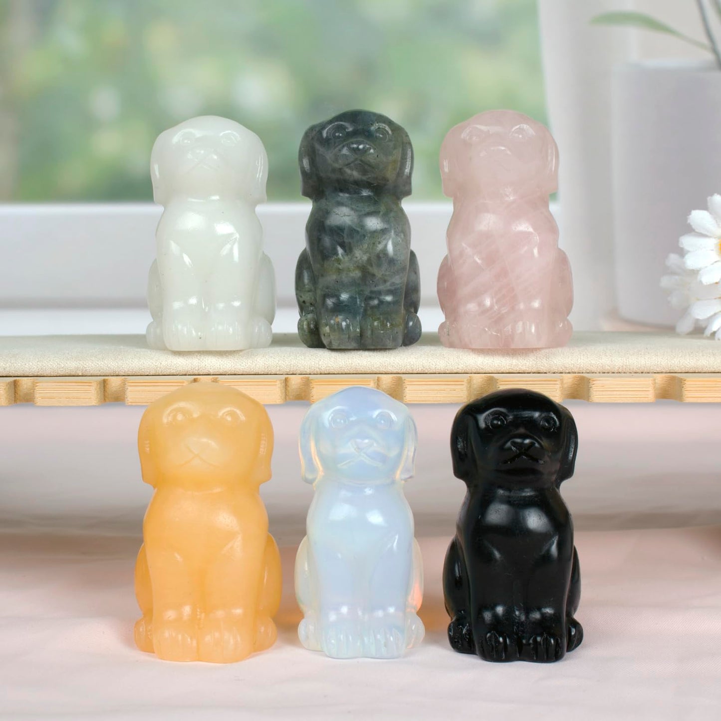 Ytbeoxk Hand-Carved Natural Rose Quartz Crystal Dog Sculpture for Spiritual Healing Energy Stone,Feng Shui Wealth Protection Figurine, Home,Office Desk Decor,Unique Gift for Pet Lovers,Birthday.