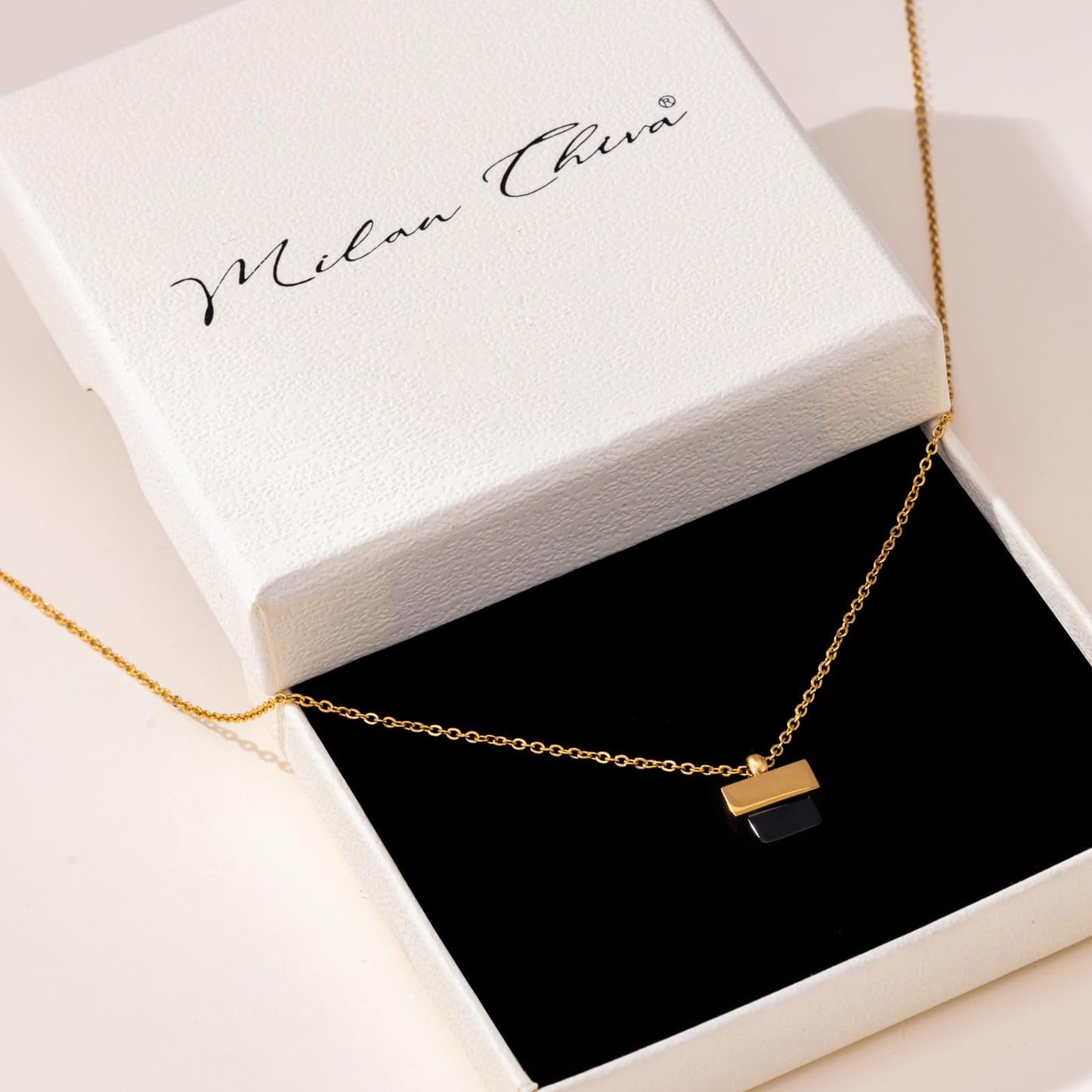 Milan Chiva 14K Gold Plated Black Agate Stacked Necklace for Women, Dainty Trendy Non Tarnish Pendant Charm Necklaces Fashion Jewelry for Women Waterproof MNS-1012BK