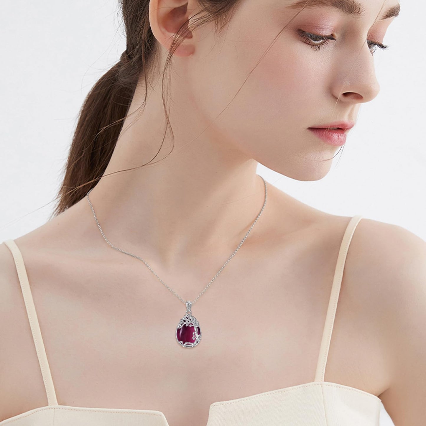 YAFEINI Amethyst Necklace Sterling Silver Tree of Life Pendant Necklace Purple February Birthstone Jewelry Gifts for Women (NN-Tree of Life Amethyst Necklace)