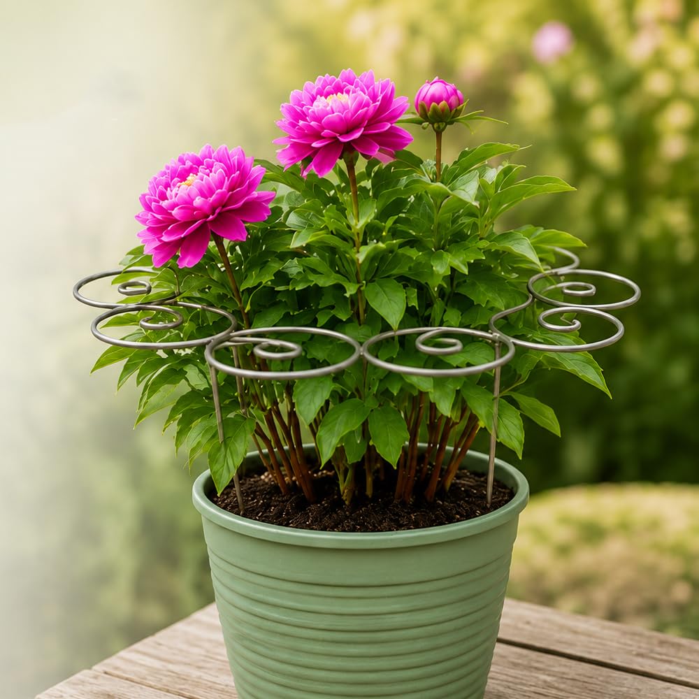 jenvd Metal Plant Support Ring for Garden Flowers, Stackable Plant Stakes for Indoor Outdoor Pots (L)