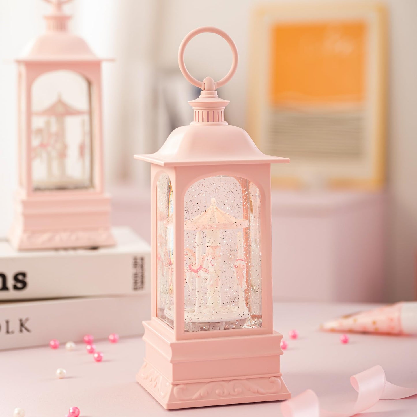 LOVE FOR YOU Glitter Snow Globe Lantern Music Box Carry Light Carousel Horse Room Decoration for Girls and Women Kids Sister Daughter Mom Granddaughter Grandma Christmas Birthday Presents Gifts