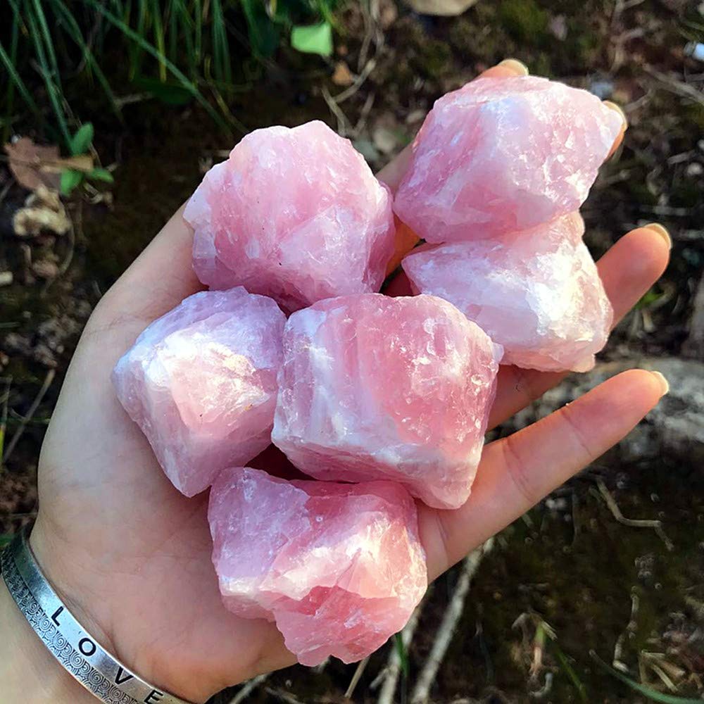Zenkeeper 1Lb Natural Raw Rose Crystal Large Rose Quartz Stone Rough Gemstones Fountain Bulk Rocks for Tumbling, Cabbing, Polishing, Wire Wrapping, Wicca & Reiki Crystal Healing
