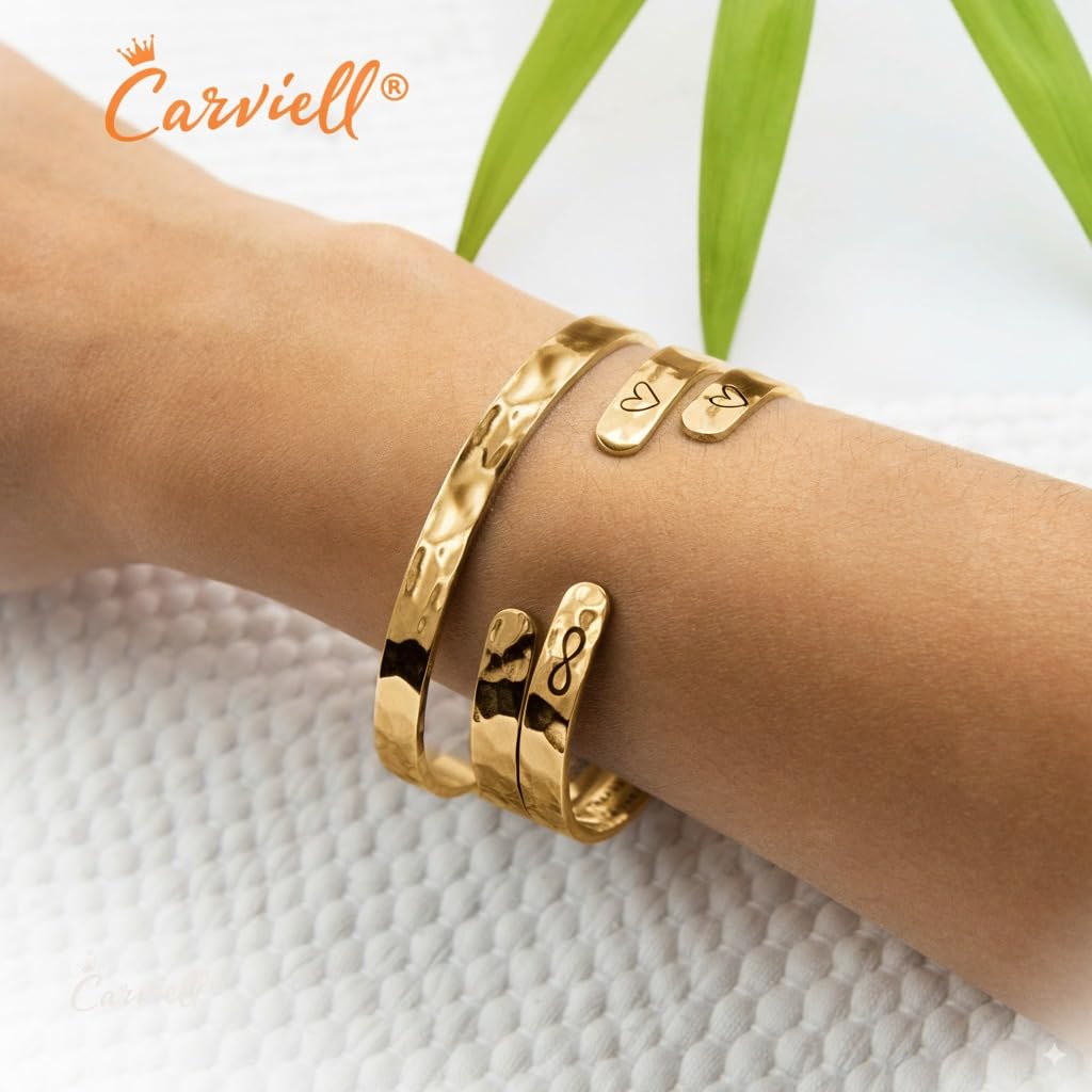 Carviell Gold Bracelet for Daughter from Parent Mom or Dad, Always My Daughter Forever My Friend, Stainless Steel Engraved Cuff, Birthday Christmas Graduation Gift, Sentimental Jewelry for Women