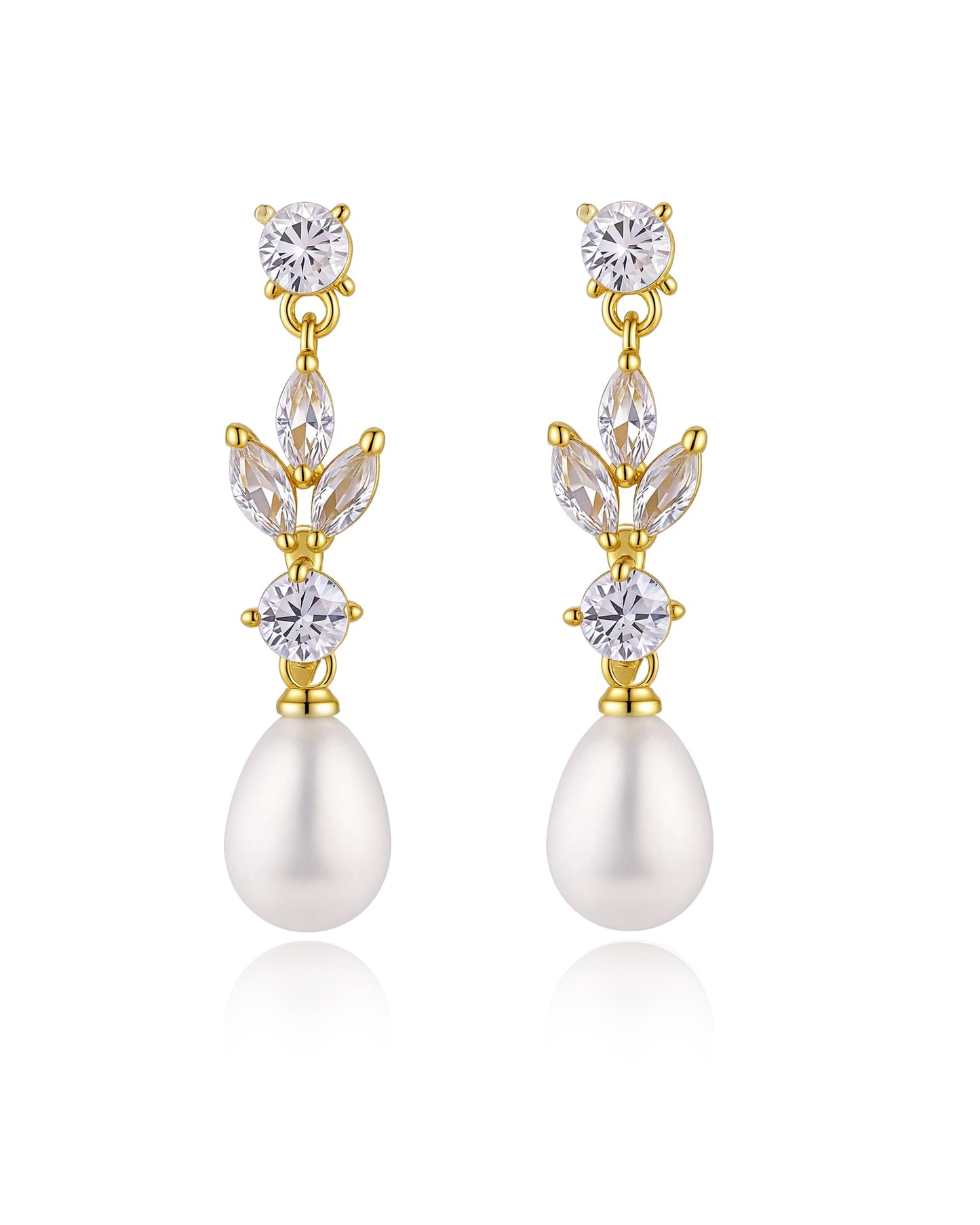 Pearl Earrings for Women, 14k Gold Plated Dangle Pearl Diamond Earrings Bridal Shower Gifts Wedding jewelry for Women