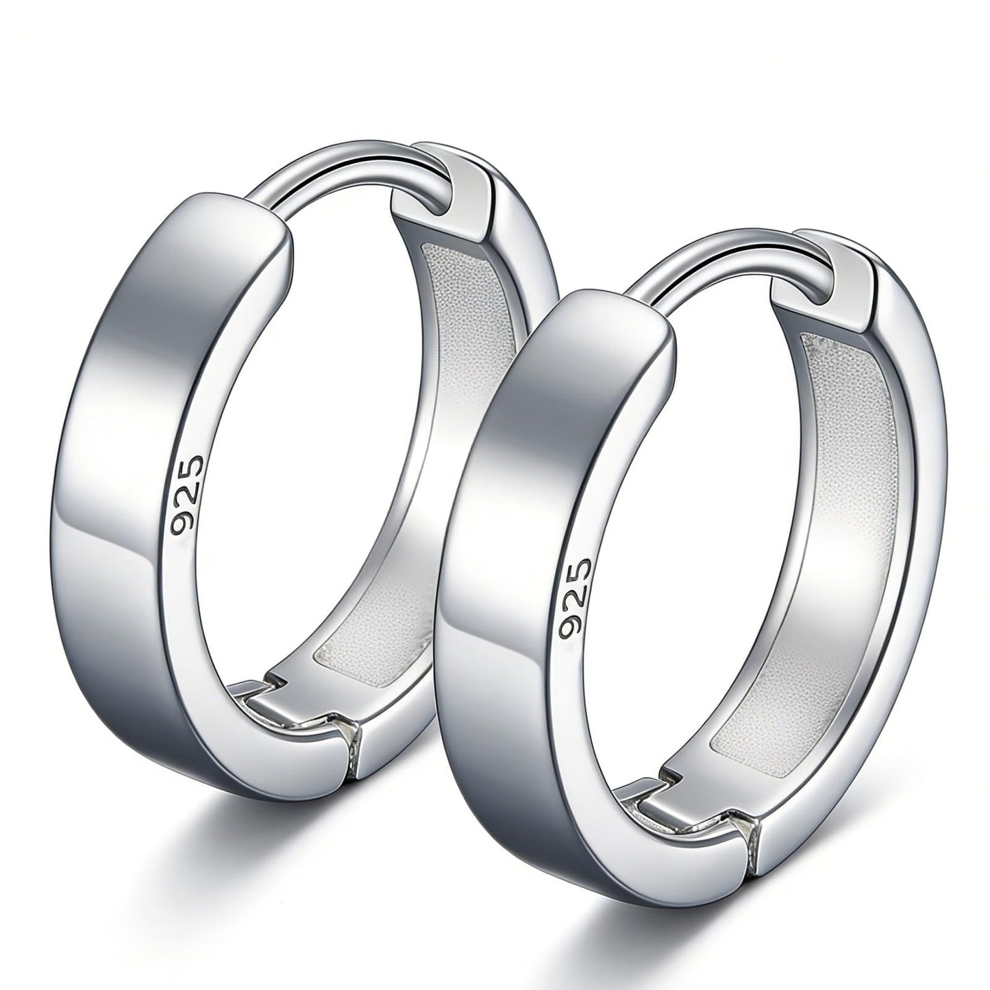 Italian Sterling Silver Earrings for Men Hoop Huggie Earring Polished, Jewelry for Alentine's Day, Father's Day, Thanksgiving Gifts, Birthday Presents (Small shiny hoop)