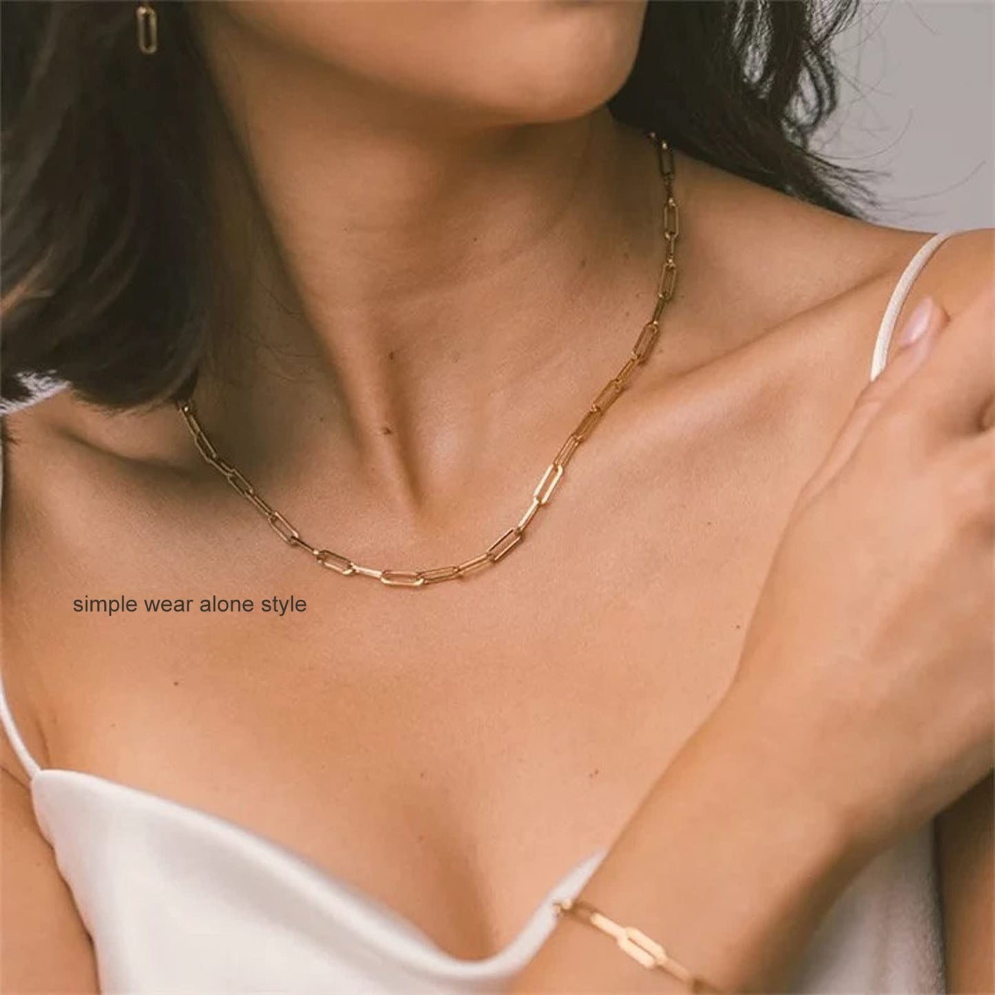Freekiss Gold Layered Necklaces for Women,Gold Paperclip Link Thin 14k Gold Box Chain Necklace,Layering Necklaces Gold Jewelry Gift for Women