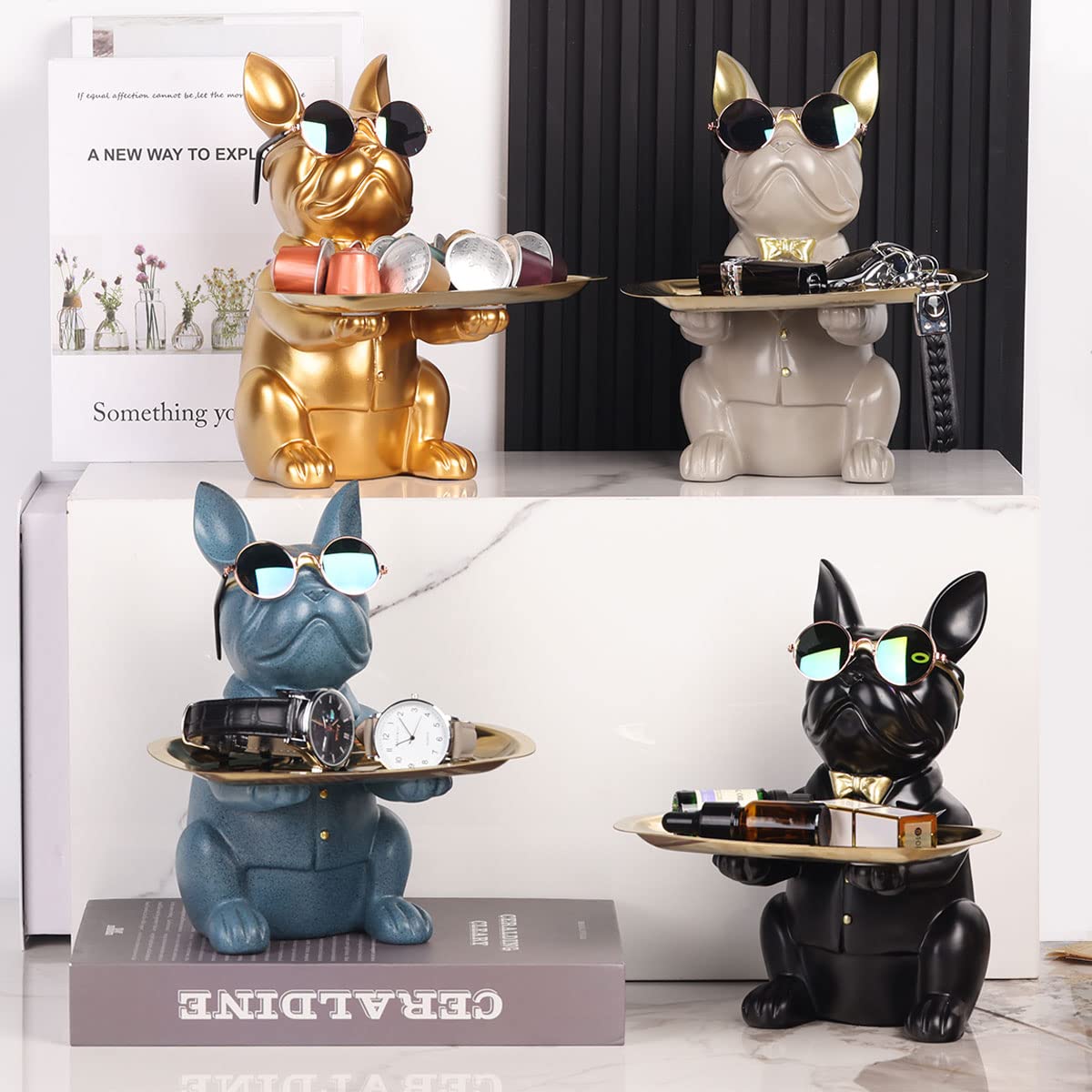 French Bulldog Gifts Statue Tray Organizer for Keys, Candy, Jewelry, Earrings, Entrance Piggy Bank - Modern Decor Resin French Bulldog Decor Entryway Table, Coffee Table, Office Desk, Home Decor