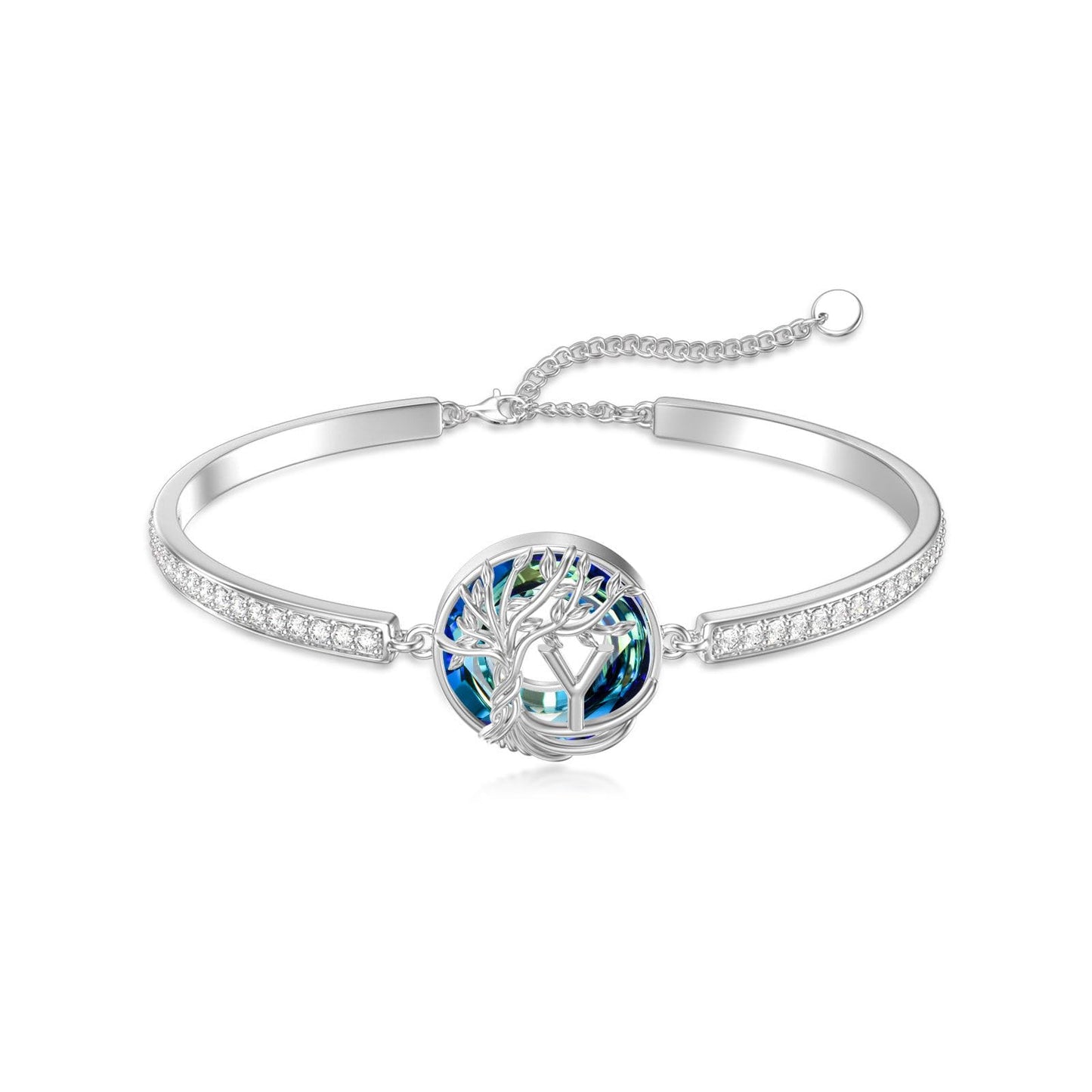TOUPOP Tree of Life Bracelet Sterling Silver Initial Y Letter Bangle Bracelet Family Tree Blue Crystal Jewelry Mothers Day Birthday Gifts for Women Mom Wife