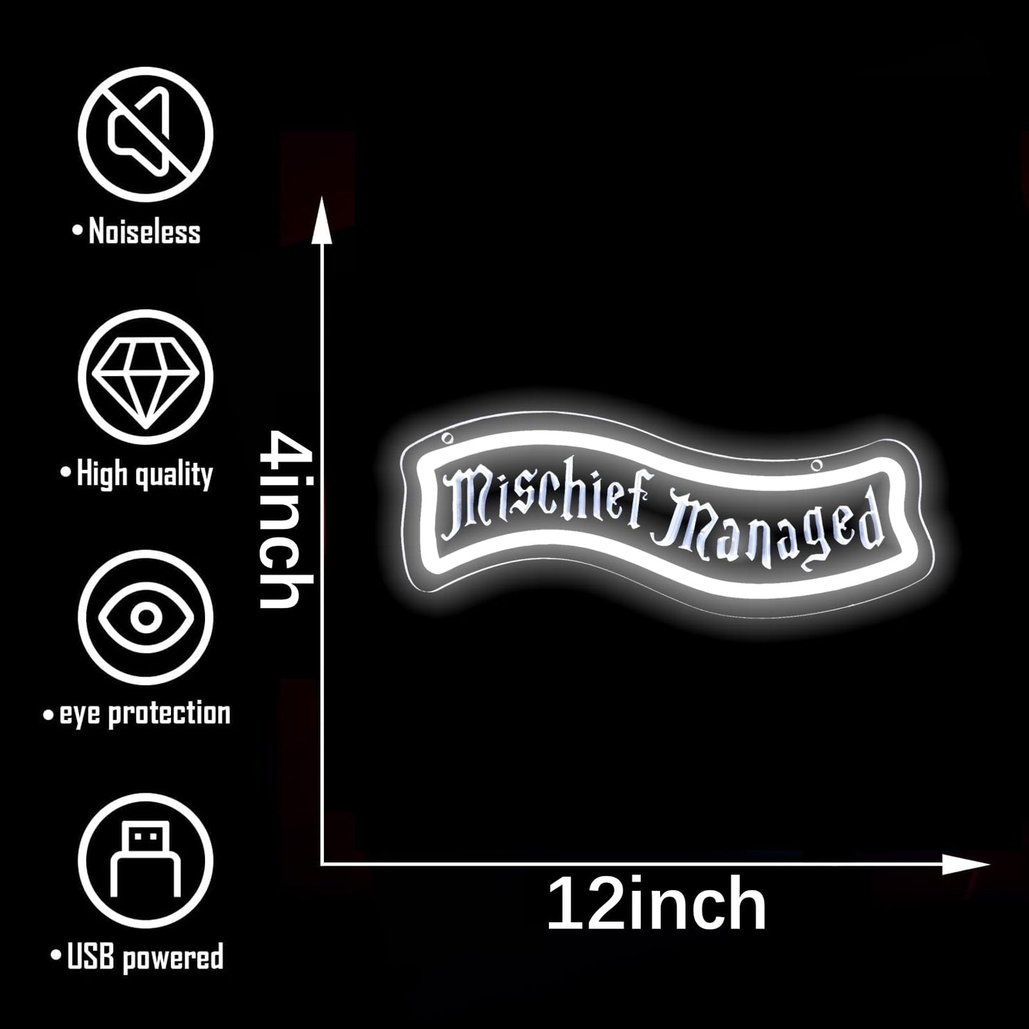 ASDGGBL Mischief H & P Style Neon Sign Dimmable LED Neon Light for Wall Decor USB Powered Gothic Font Neon Sign for Game Room Bedroom Bar Magical Quote Gift for Teens
