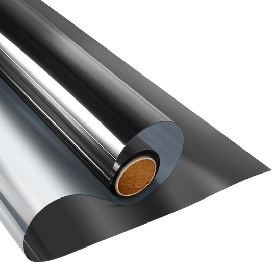 KESPEN Window Film One Way Daytime Privacy Static Cling Heat Control Glass Window Tint Mirror House Film, Black-Silver, 35.4 Inch X 32.8 Feet