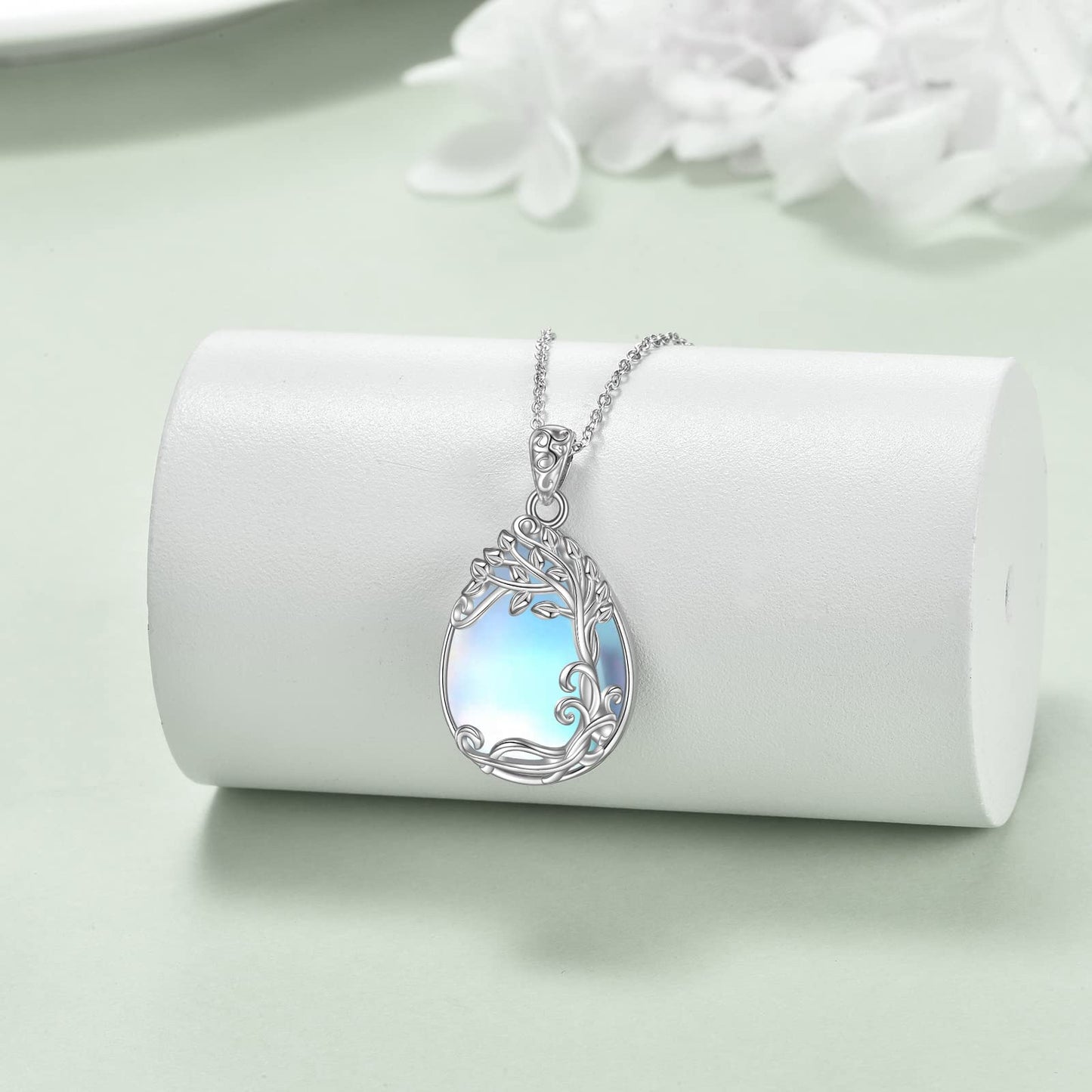 YAFEINI Moonstone Necklace Tree of Life Pendant 925 Sterling Silver Tree of Life Necklace Jewelry Gifts for Women (B-Tree of Life Moonstone Necklace)