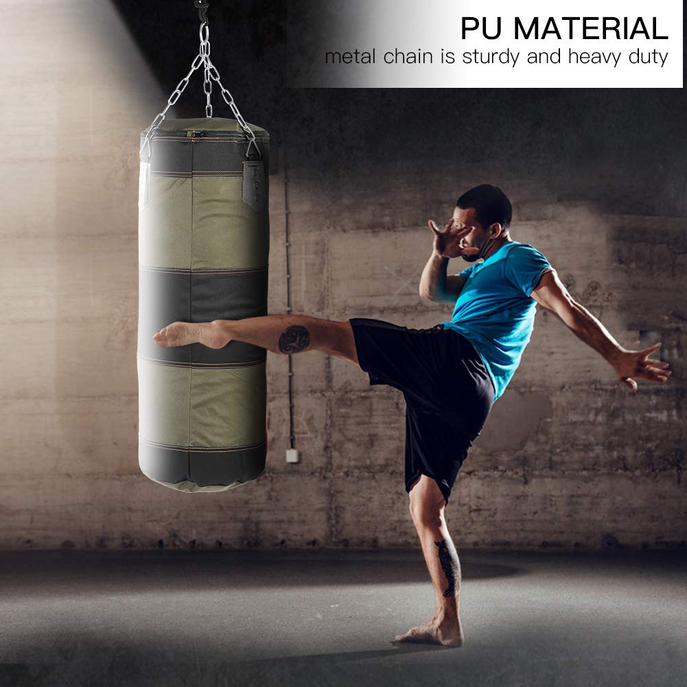 Bnineteenteam Heavy Punching Bag,Training Boxing Bag with Chain for Adults Men Women(Empty) (80cm-Green) Martial Arts