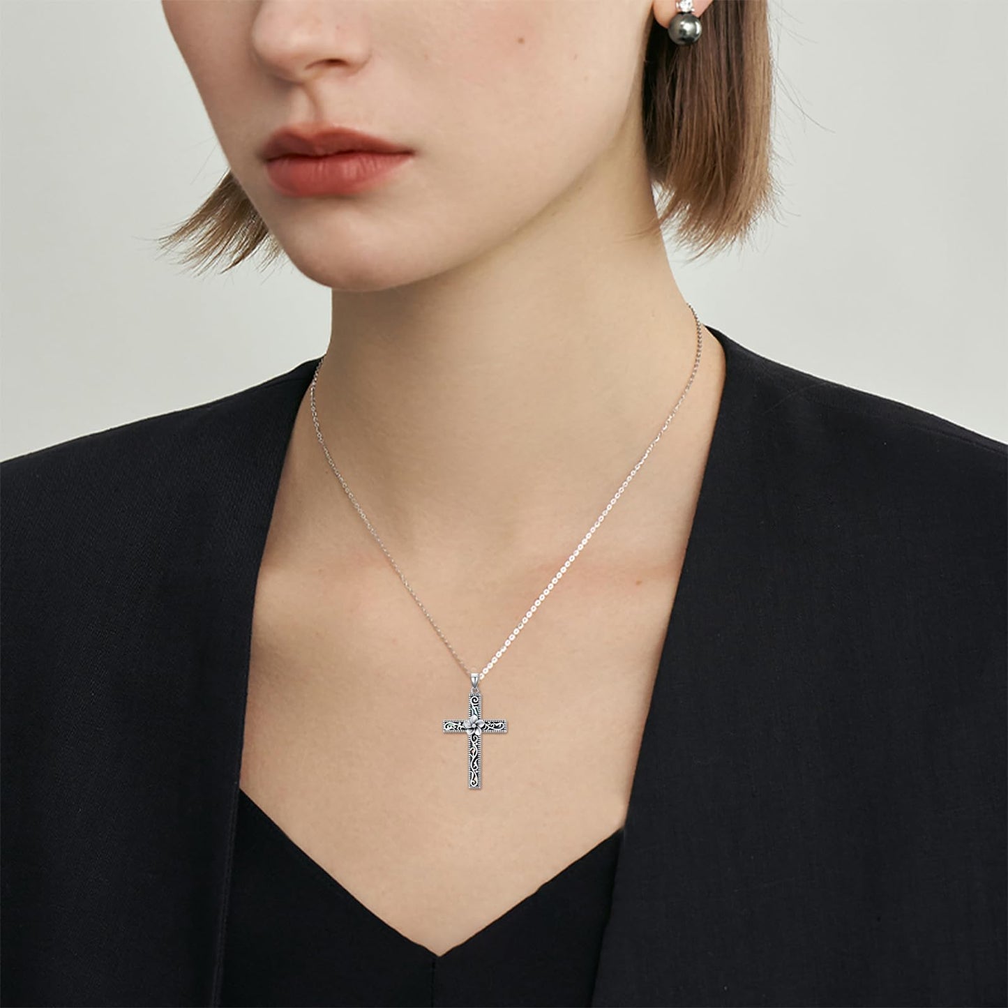 KoyeKei Plumeria Necklace for Women 925 Sterling Silver Hawaiian Plumeria Flower Necklaces Filigree Cross Religious Pendant Faith Hawaii Graduation Jewelry Mothers Day Gifts for Mom Wife Sister
