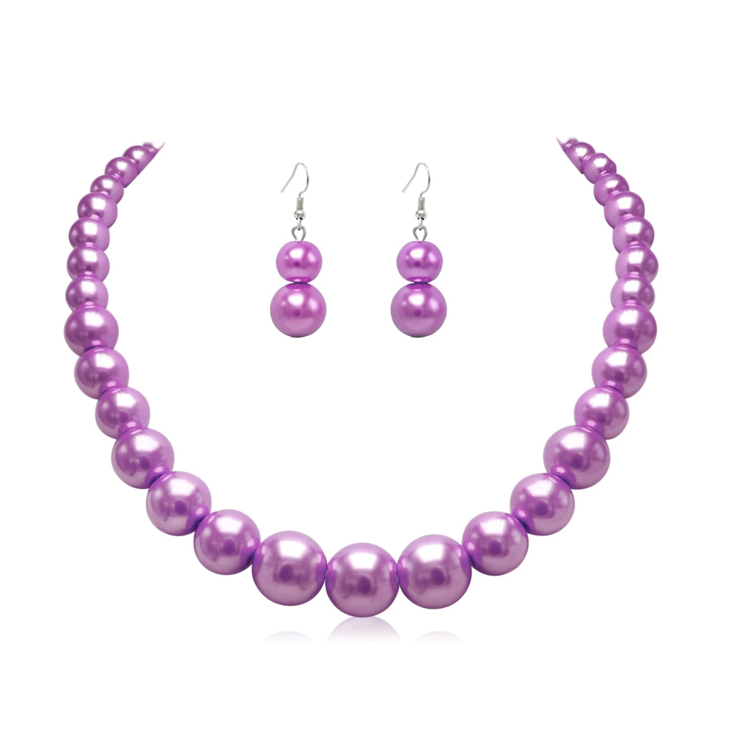 Cryshimmer Purple Pearl Choker Necklace for Women Faux Pearl Beads Necklace Earring Set Costume Jewelry(Purple)